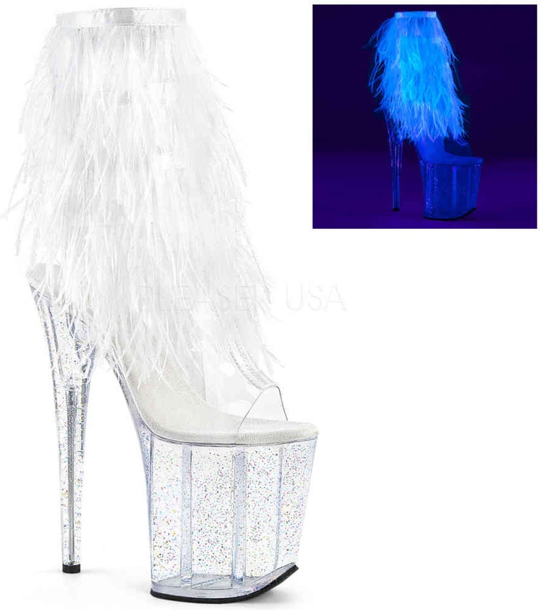 EU 36 = US 6 | FLAMINGO-1017MFF | *8 Heel, 4 PF Marabou Fur Fringe Ankle Boot, Side Zip